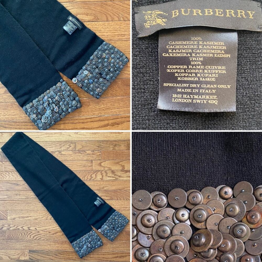BURBERRY Black Cashmere Scarf with Copper Metallic Trim EUC